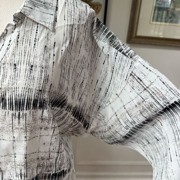 AS by DF 100% Silk Oversized Blouse Black Ivory Abstract XS - Picture 5 of 7